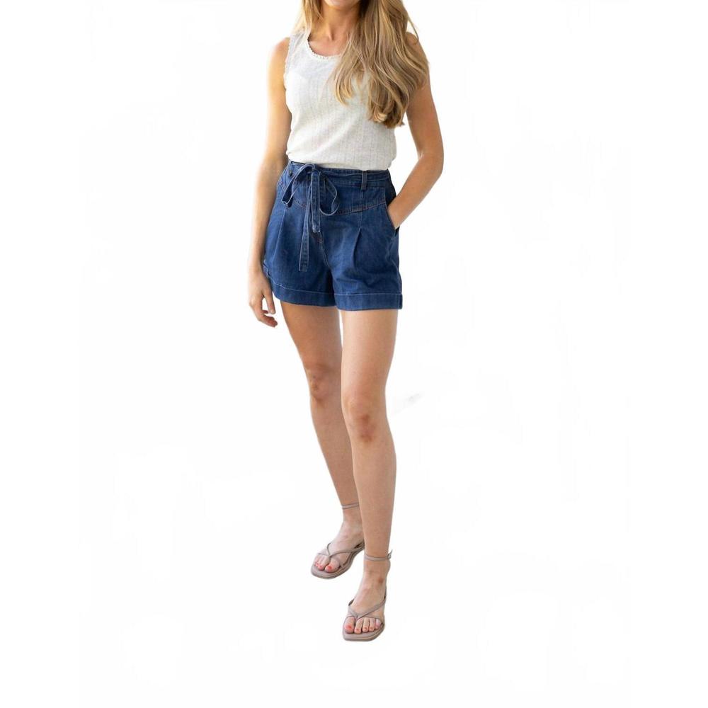 NEW FLYING TOMATO avery pleated denim shorts in blue